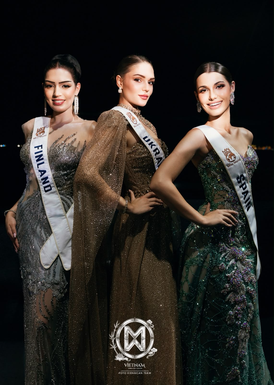 Miss Finland, Miss Ukraine and Miss Spain at the 75th Miss World in Vietnam